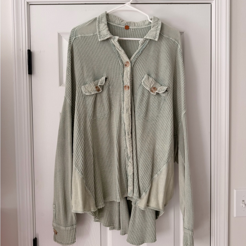 Free People Button-Up Waffle Knit Shirt